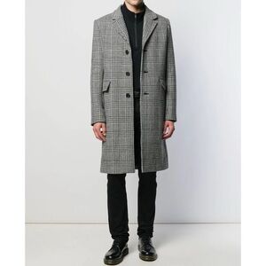 Sandro- Prince of Wales Checkered Grey Wool Long Coat Size Medium Unisex